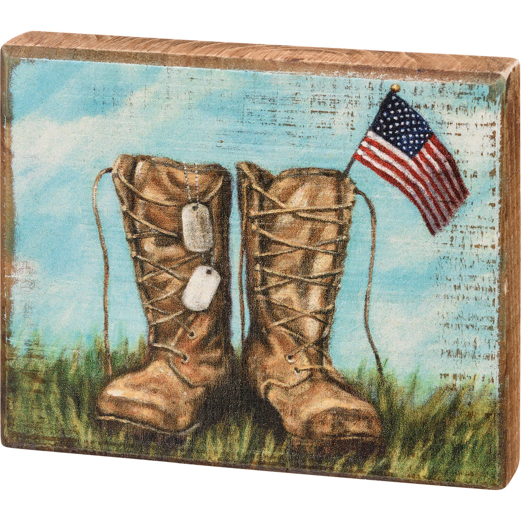 Boots & Dog Tags Block Sign