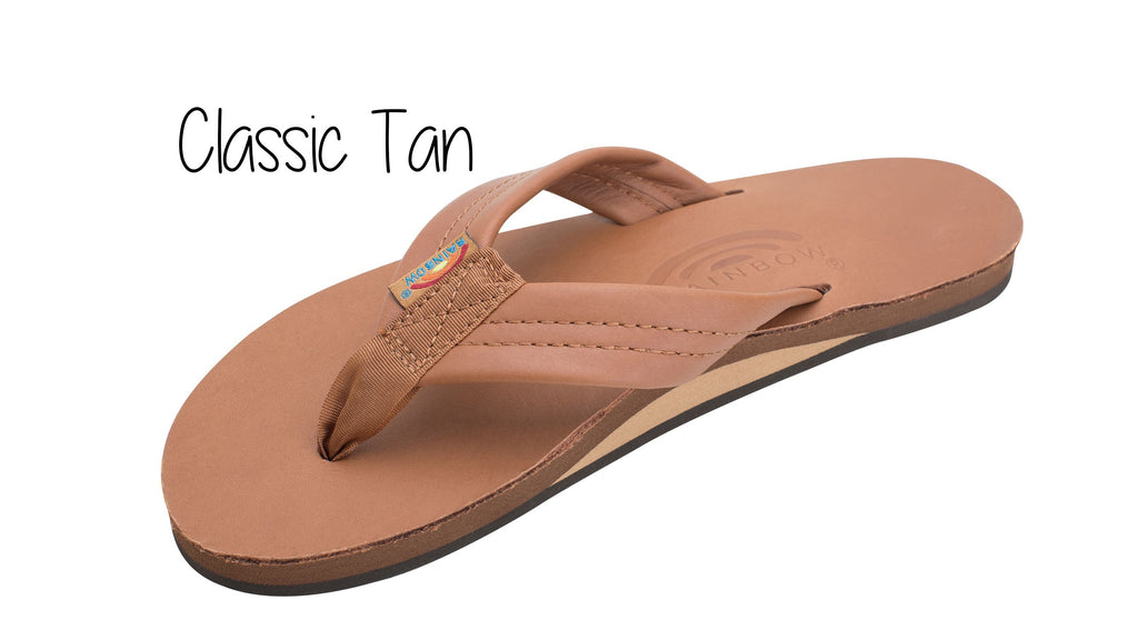 Classic Leather Ladies' Wide Strap Single Layer Rainbow Sandals - Classic Tan