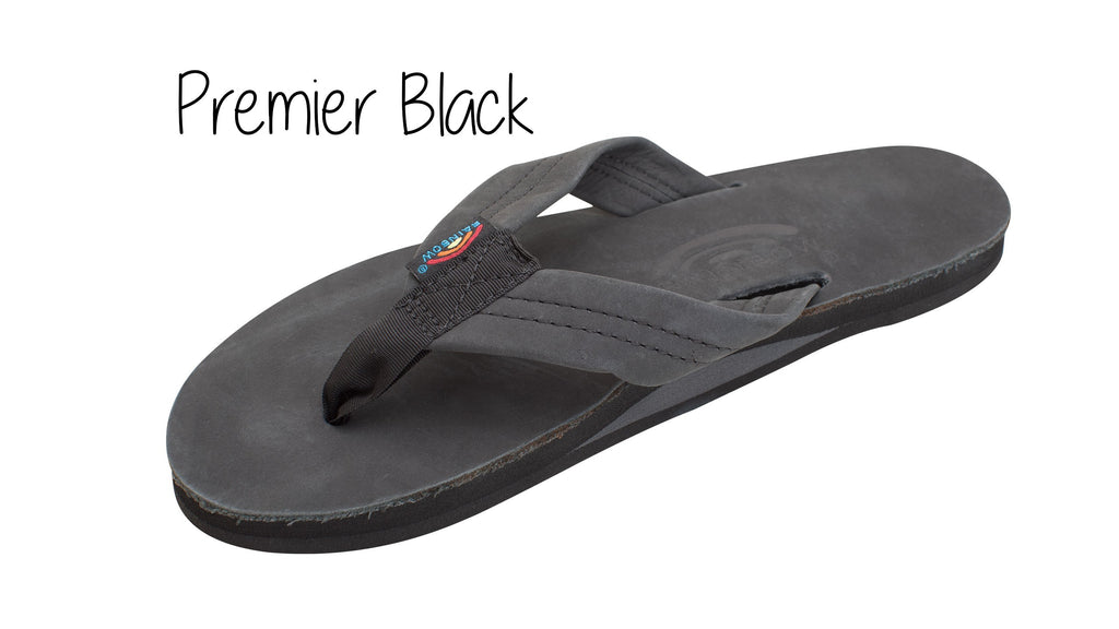 Premium Leather Men's Wide Strap Single Layer Rainbow Sandals - Black