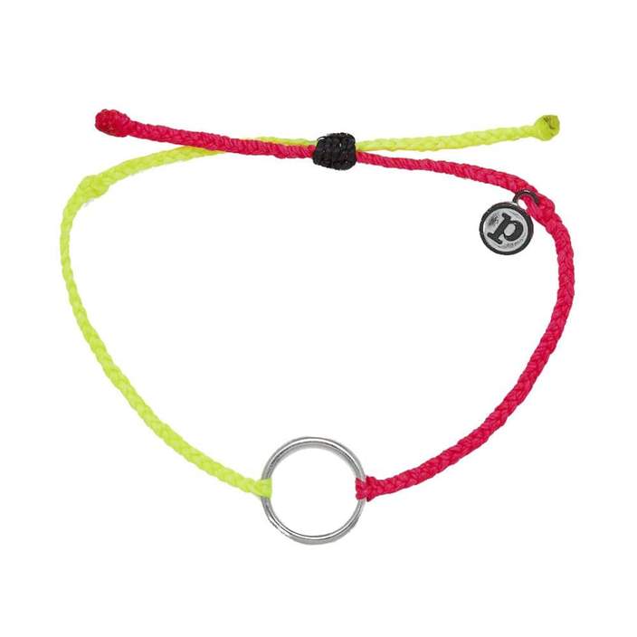 Pura Vida 2 Tone Full Circle Silver Bracelet - Neon Yellow/Neon Pink