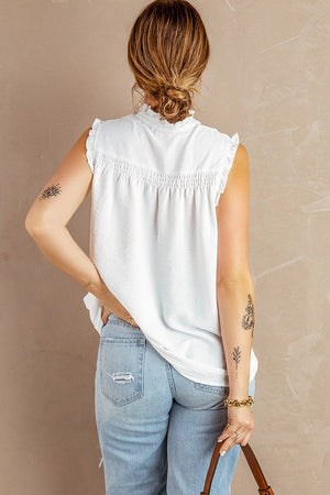 Simple Perfection White Frilled Sleeveless Top