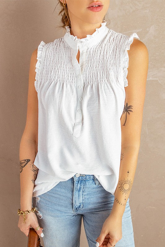 Simple Perfection White Frilled Sleeveless Top