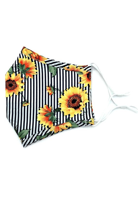 Do Everything in Love Brand Adjustable Sunflower Stripe Print Fashion Mask with Filter Insert