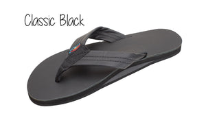 Classic Leather Ladies' Wide Strap Single Layer Rainbow Sandals- Classic Black