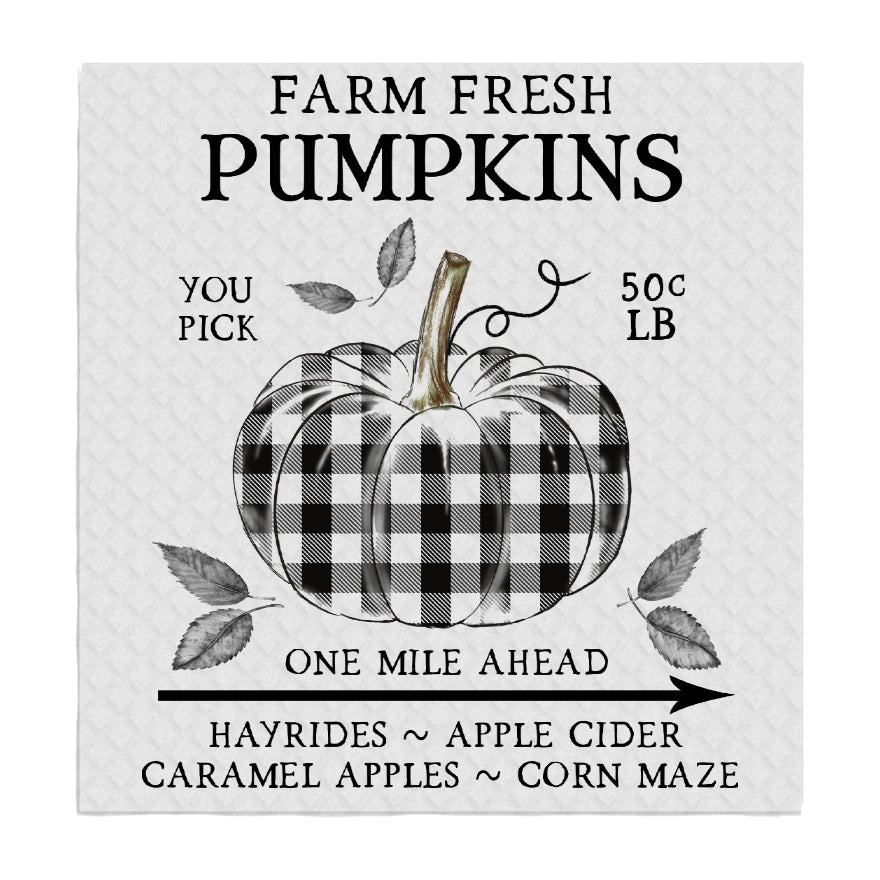 Fall Autumn Farm Plaid Pumpkin Swedish Dishcloth