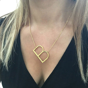 Gold Large Sideways Initial Necklace