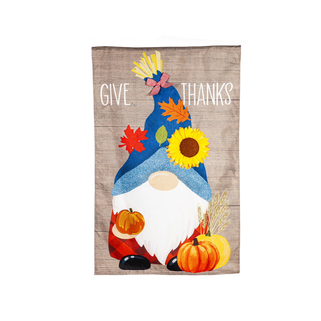 Give Thanks Fall Gnome House Burlap Flag