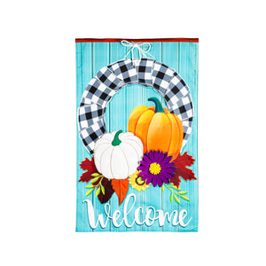 Buffalo Check Fall Wreath House Linen Flag