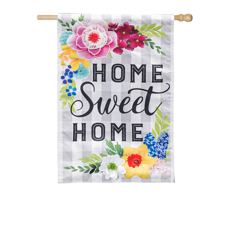 Home Sweet Home Plaid Floral House Linen Flag