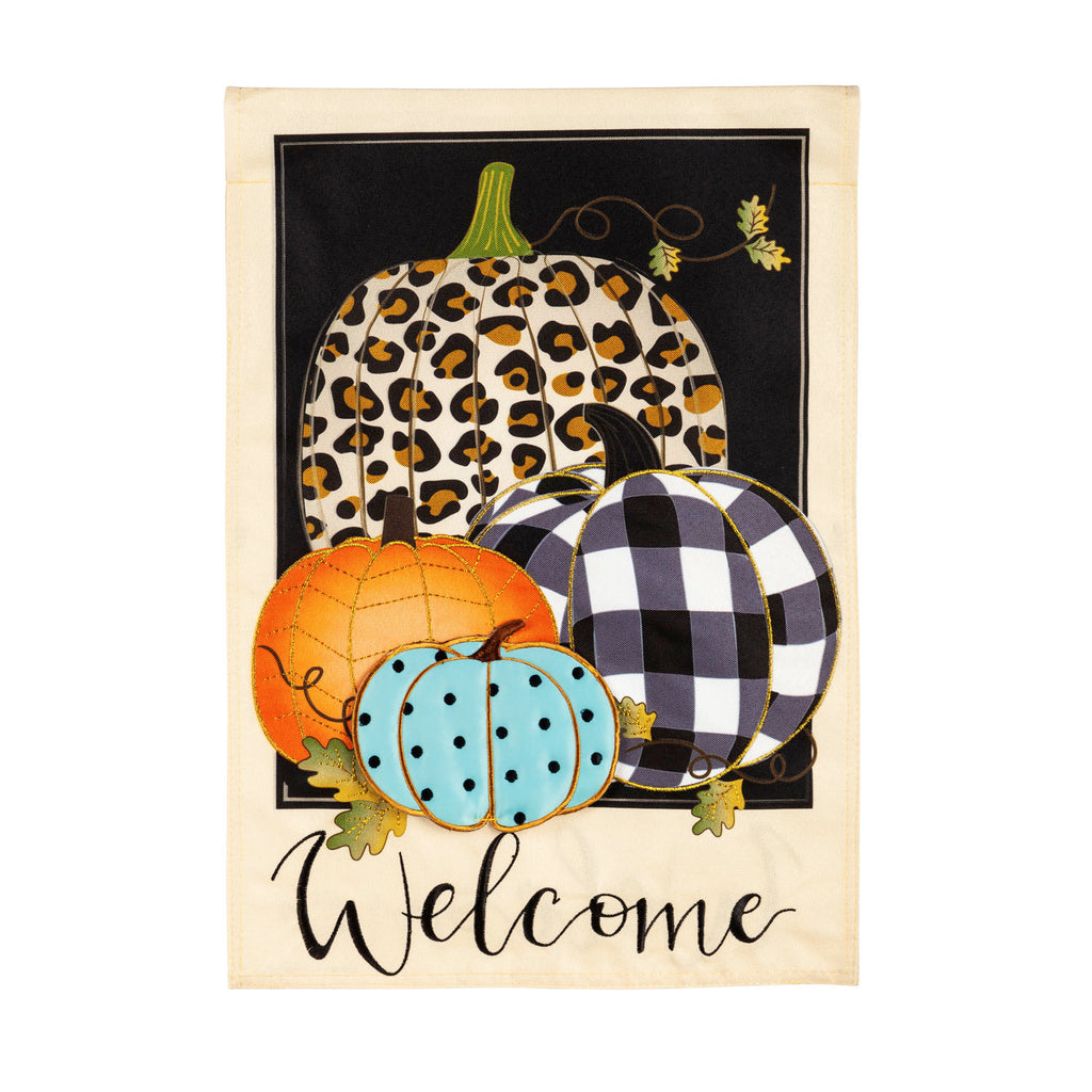 Mixed Print Pumpkins House Linen Flag