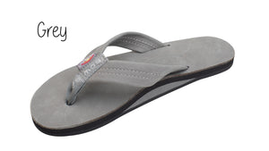 Premium Leather Ladies' Wide Strap Single Layer Rainbow Sandals - Grey