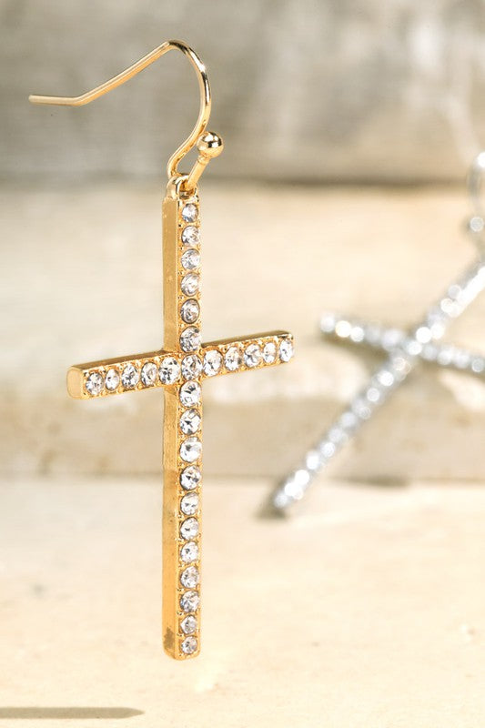 Pave Crystal Cross Earrings