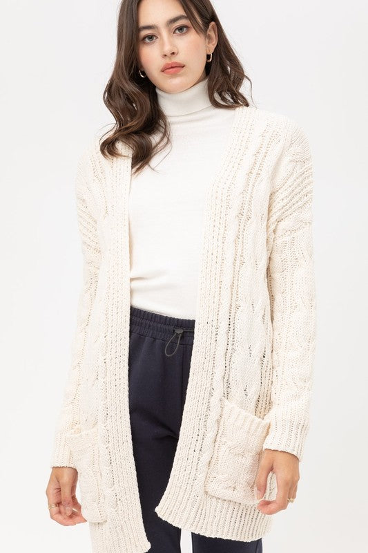 All Bundled Up Ivory Chenille Cable Knit Cardigan