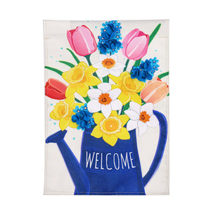 Spring Flower Watering Can Garden Burlap Flag