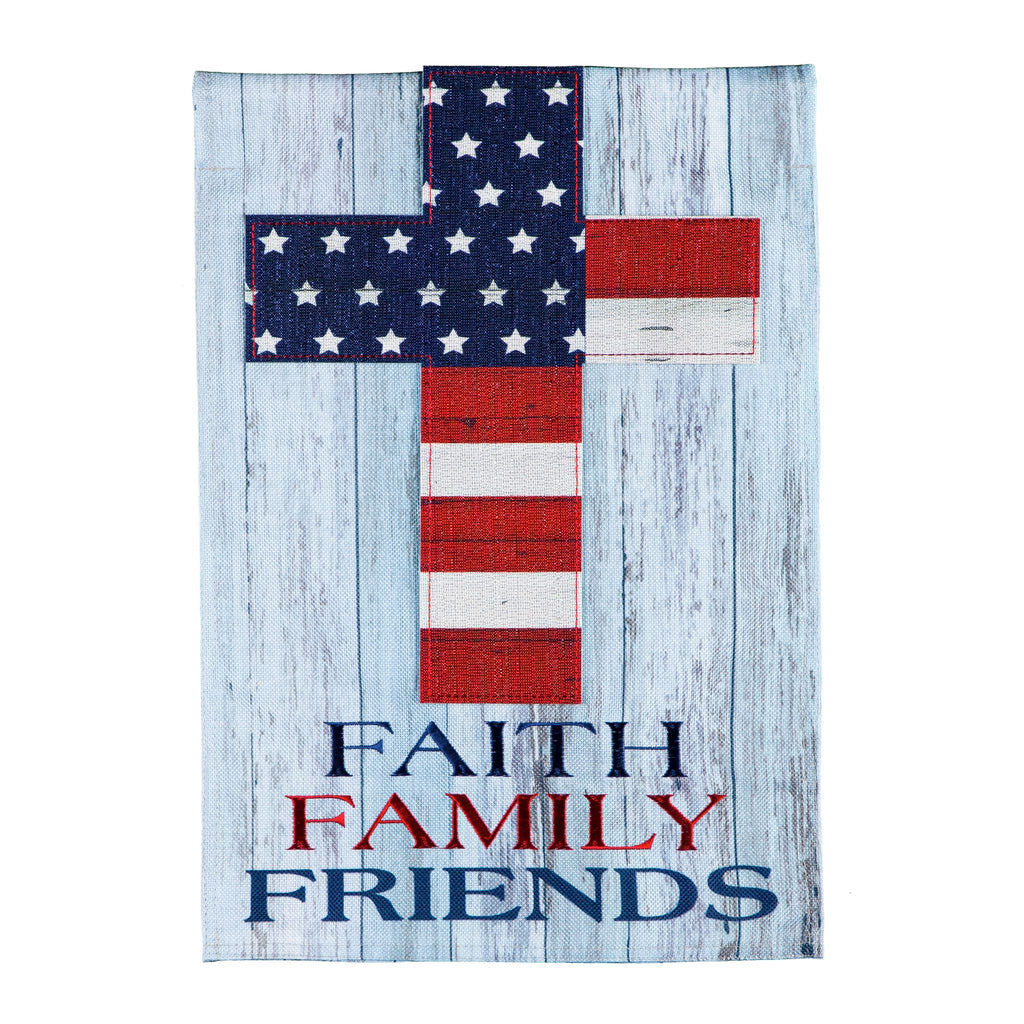Faith Family Friends Cross Garden Burlap Flag