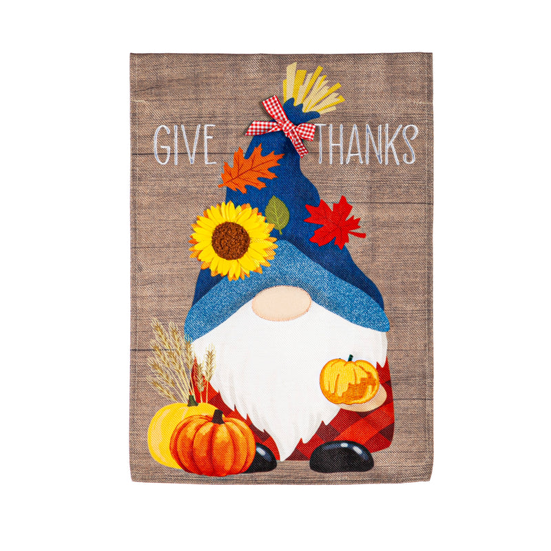 Give Thanks Fall Gnome Garden Burlap Flag