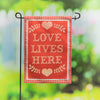 Love Lives Here Gingham Garden Burlap Flag