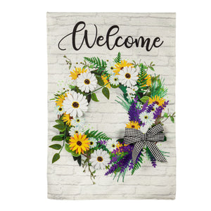 Daisy Wreath Garden Burlap Flag