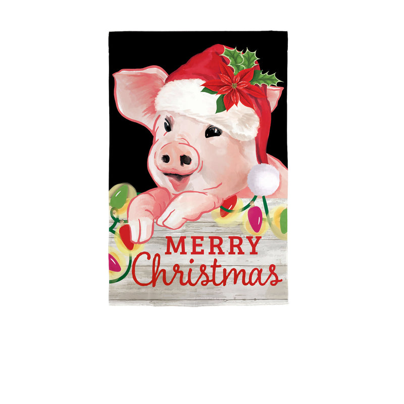 Christmas Pig Garden Linen Flag