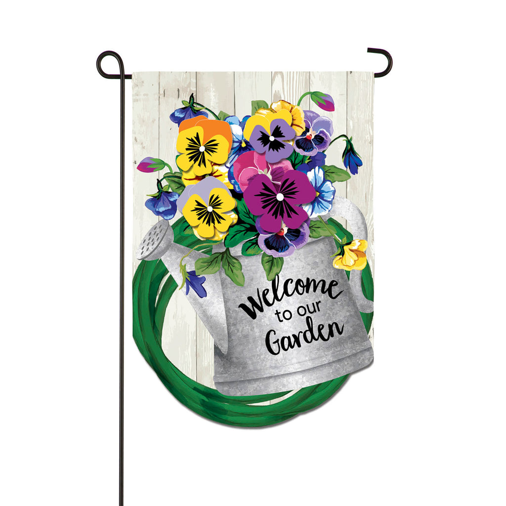 Shaped Pansy Watering Can Garden Linen Flag