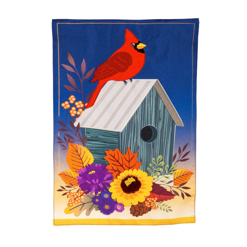 Cardinal Birdhouse Garden Linen Flag