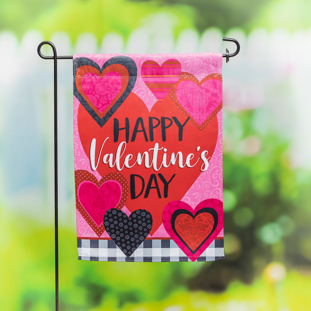 Patterned Valentine Hearts Garden Suede Flag