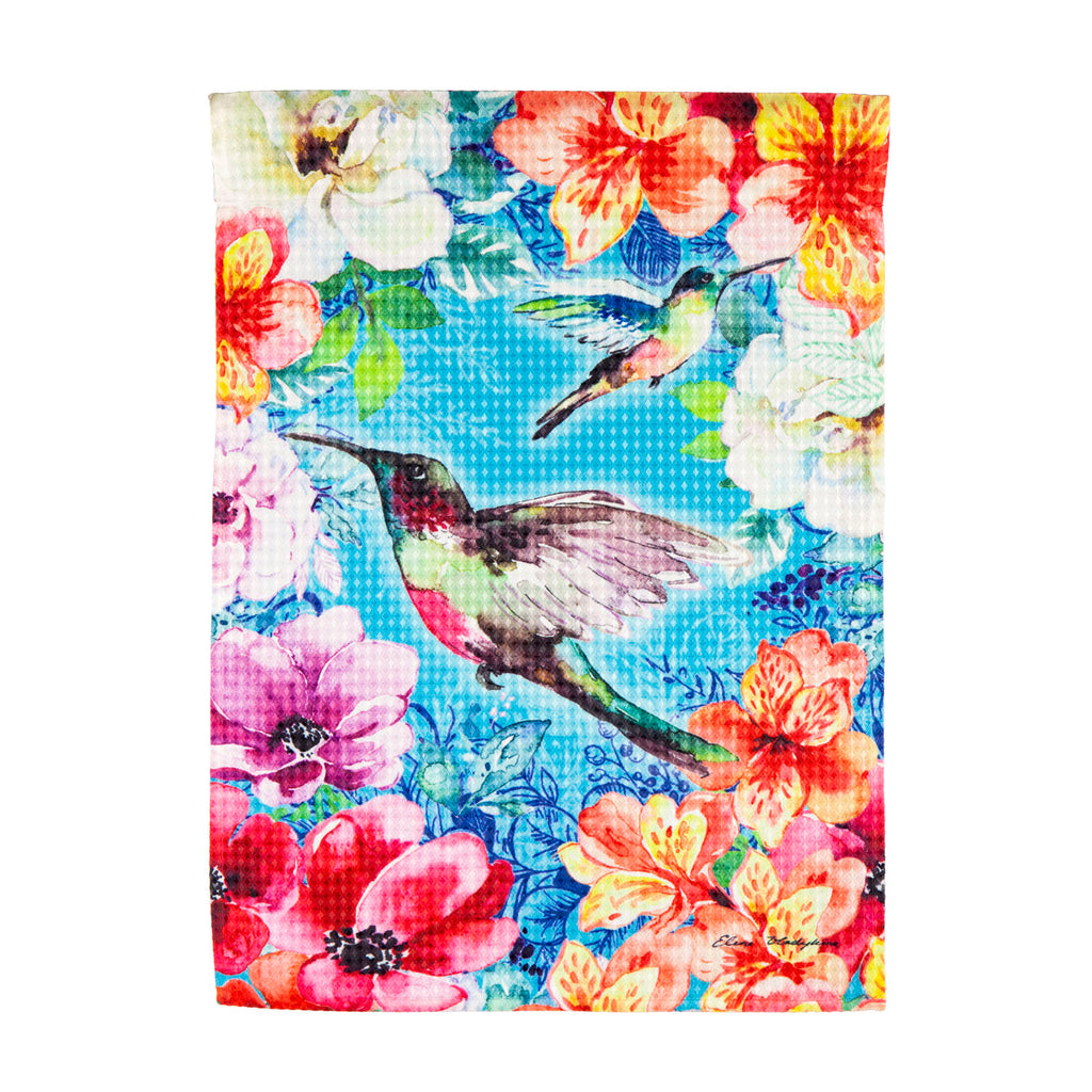 Bright Flowers and Hummingbirds Garden Waffle Flag