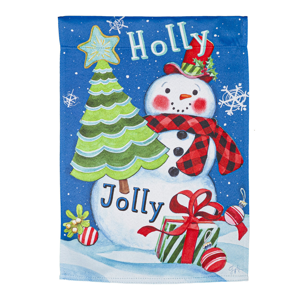 Holly Jolly Snowman Garden Suede Flag