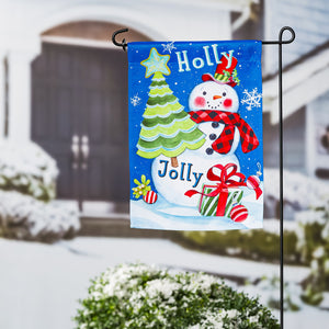 Holly Jolly Snowman Garden Suede Flag