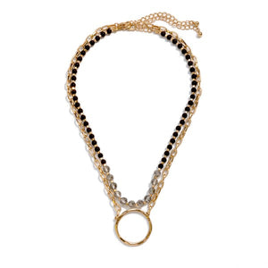 Black Hammered Circle Pendant Necklace Set
