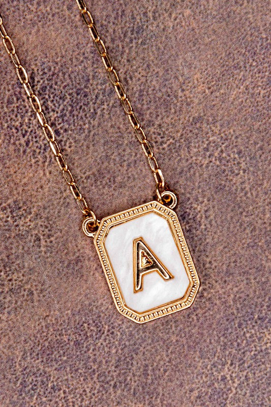 White Enamel Initial Tag Pendant Necklace