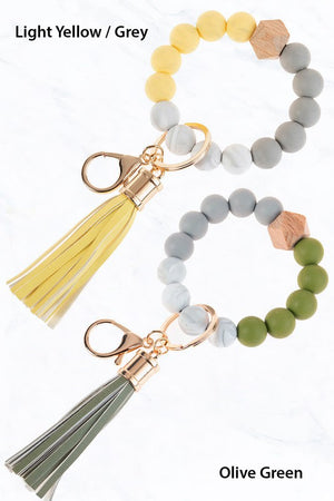 Silicone Beaded KeyRing with Tassel
