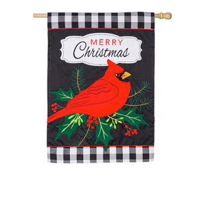 Merry Christmas Cardinal House Applique Flag