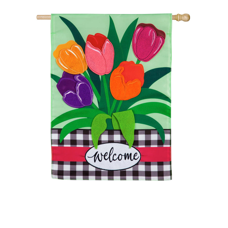 Welcome Spring Tulips House Applique Flag