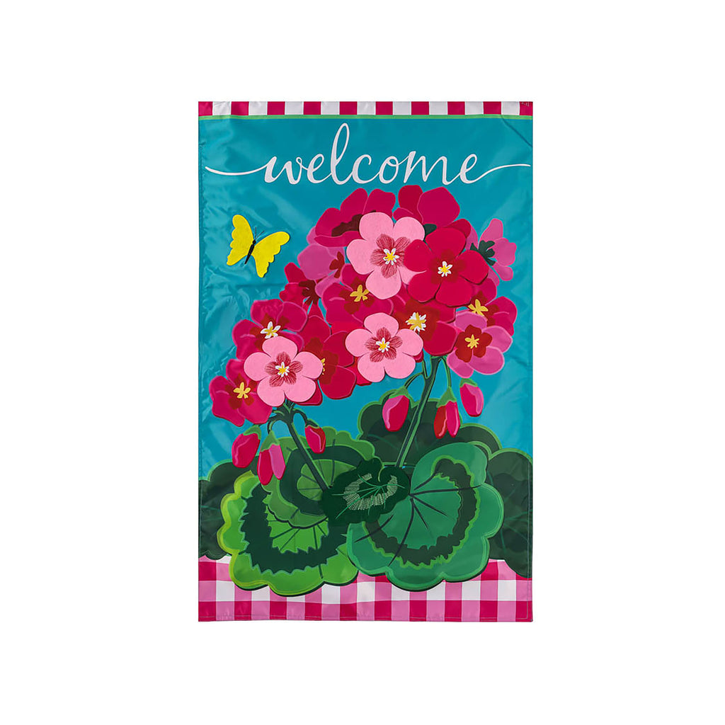 Spring Geraniums House Applique Flag