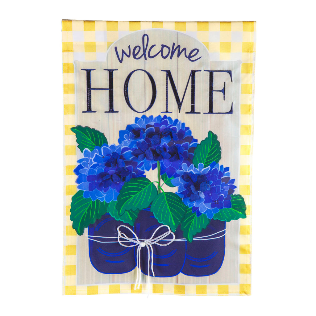 Welcome Home Hydrangeas House Applique Flag