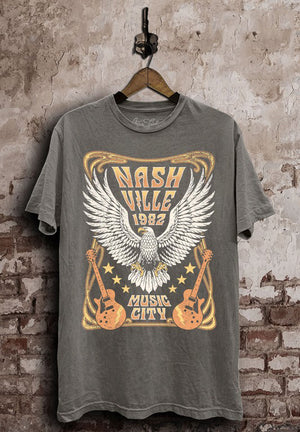 Nashville Music City Stone Gray Mineral Washed Tee