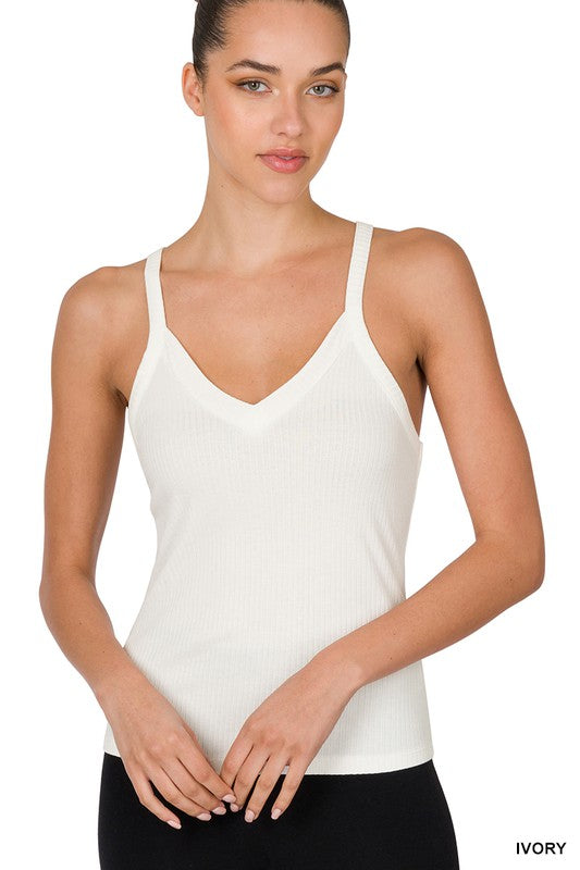 Rachel Ivory Ribbed Cropped Cami Top