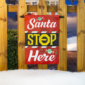 Classic Santa Stop Here Garden Applique Flag