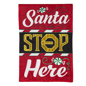 Classic Santa Stop Here Garden Applique Flag