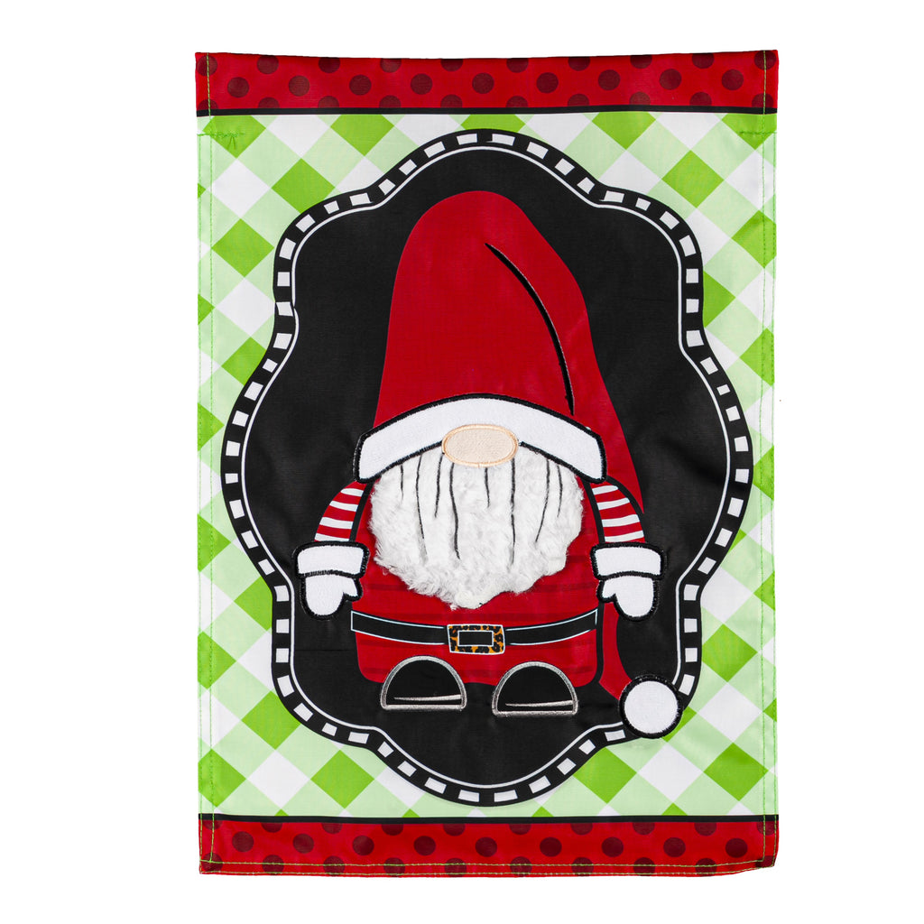 Patterned Santa Gnome Garden Applique Flag