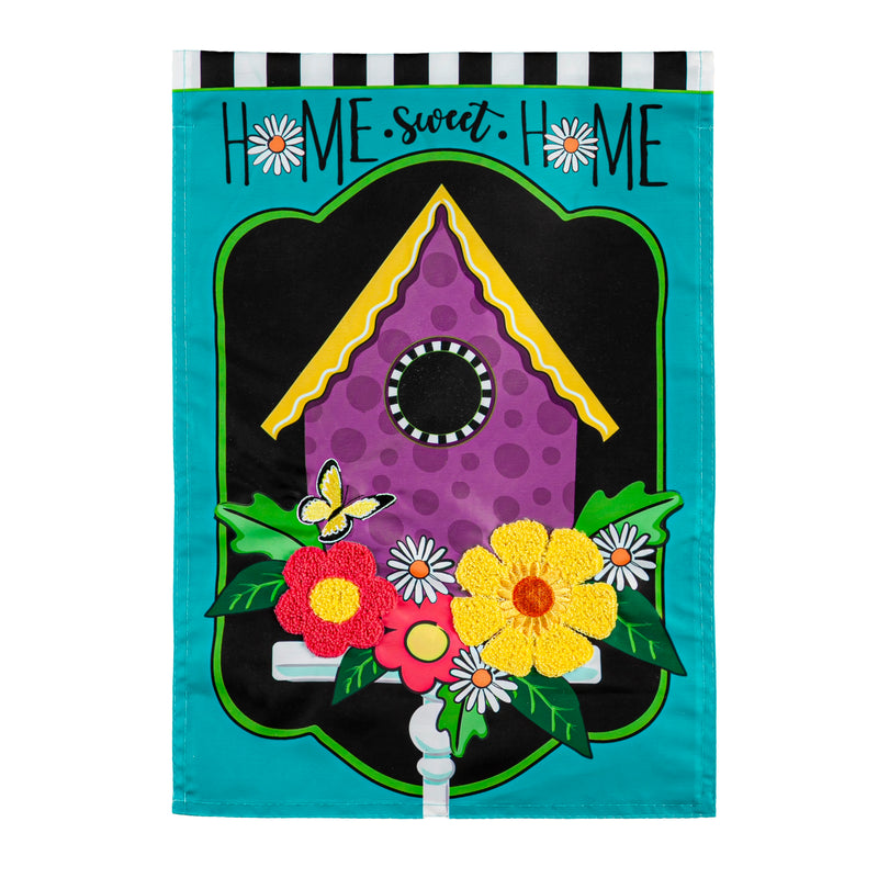 Daisy Birdhouse Garden Applique Flag