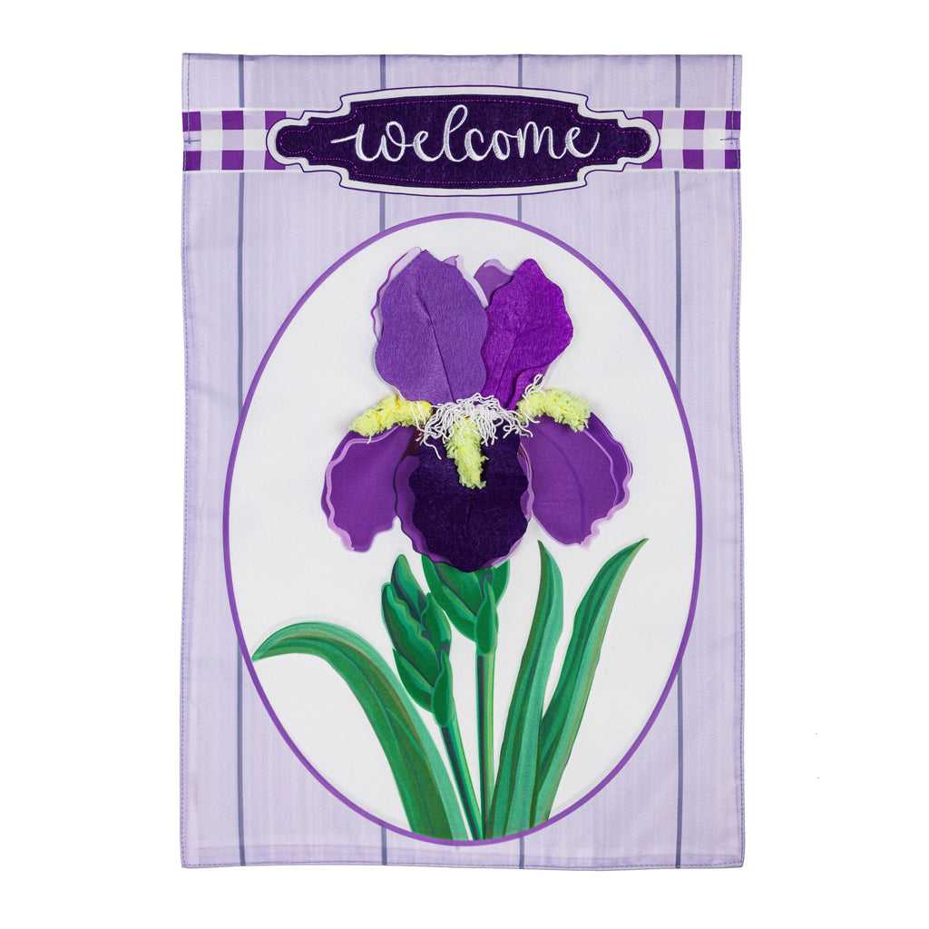 Spring Iris Welcome Garden Applique Flag