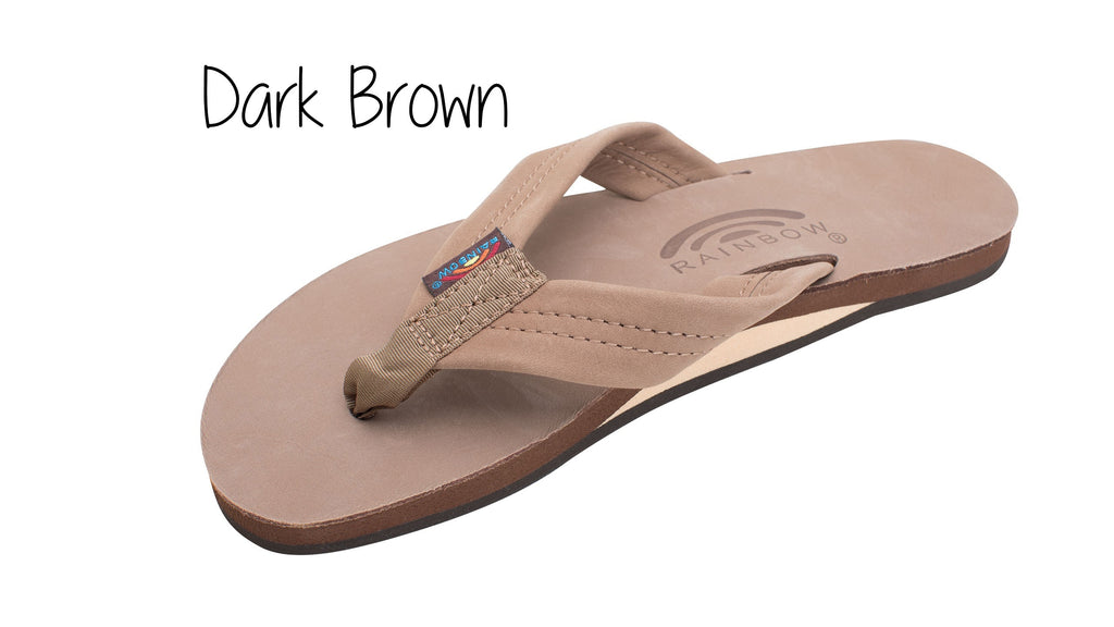 Premium Leather Ladies' Wide Strap Single Layer Rainbow Sandals - Dark Brown