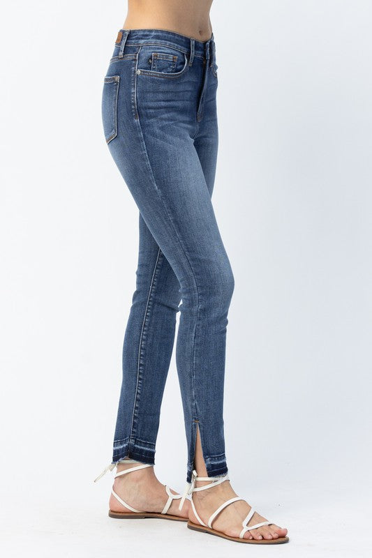 Judy Blue Hi Rise Skinny Jeans with Released Hem & Side Slit