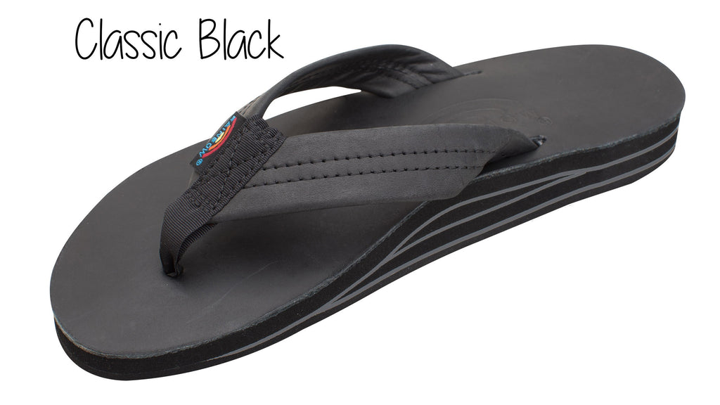 Classic Leather Ladies' Wide Strap Double Layer Rainbow Sandals - Classic Black