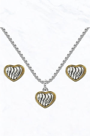 Two Tone Heart Pendant Necklace Set
