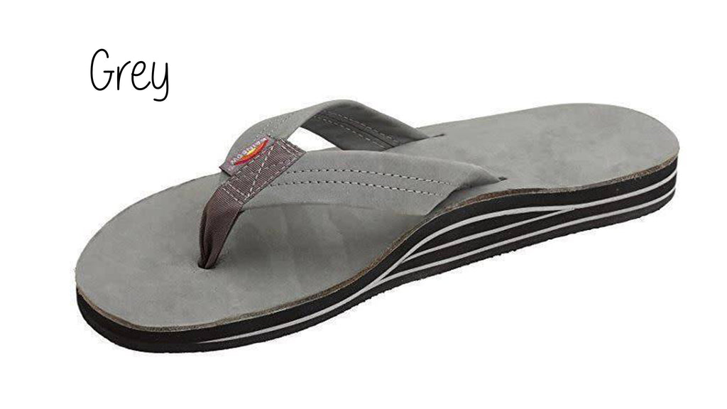 Premium Leather Ladies' Wide Strap Double Layer Rainbow Sandals - Grey