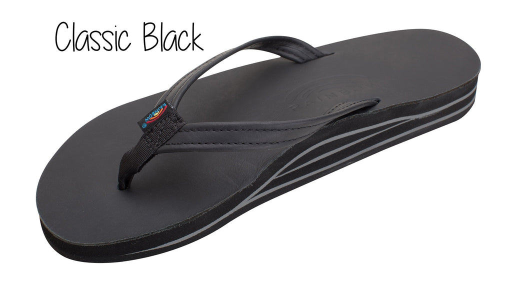 Classic Leather Ladies' Narrow Strap Double Layer Rainbow Sandals - Classic Black