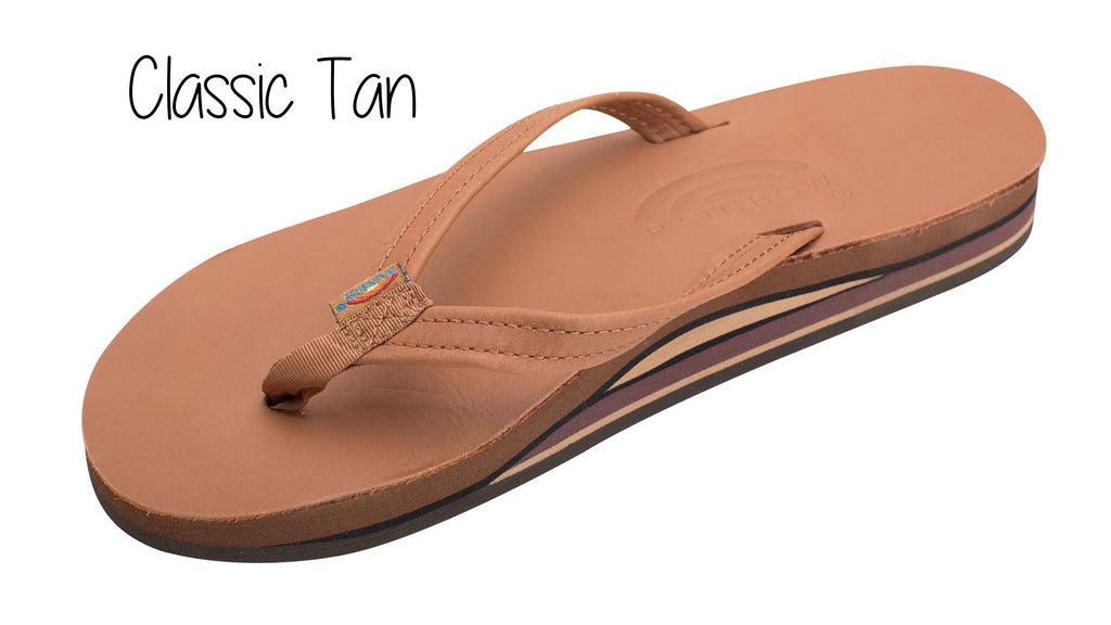 Classic Leather Ladies' Narrow Strap Double Layer Rainbow Sandals - Classic Tan